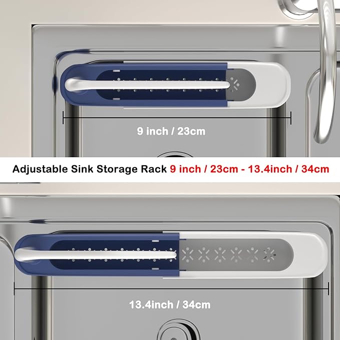 Telescopic Sink Storage Rack with 2 Sponge - Sink Caddy Sponge Holder for kitchen sink(Blue)