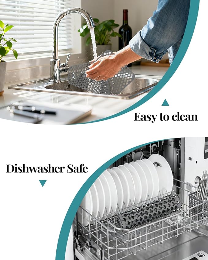 SEEK RARE Kitchen Sink Mat 24 x 13in Silicone Sink Mat Non Slip Sink Protector for Farmhouse Kitchen Grey