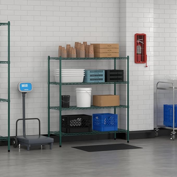 Commercial NSF Listed Green Epoxy Stationary Wire Shelving Kit 18" x 48" x 54", with 4 Shelves Perfect for Warehouse, Walk-in Refrigerator, Freezer, Grocery Store, Restaurant, Dishroom
