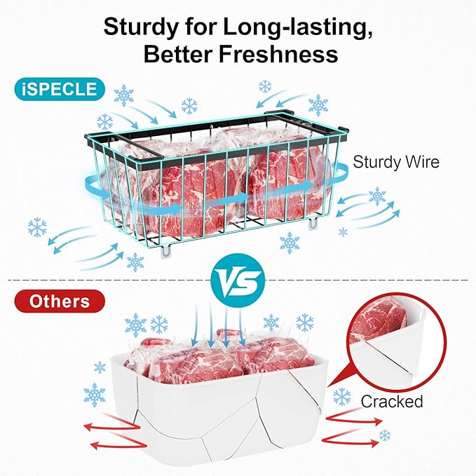 iSPECLE Deep Freezer Organizer Bins, 8 Pack Chest Freezer Baskets for 7 Cu.Ft, Stackable Wire Chest Freezer Organizer Bins for Small Food, Strong Metal with Handles for Meat and Veggies, Black