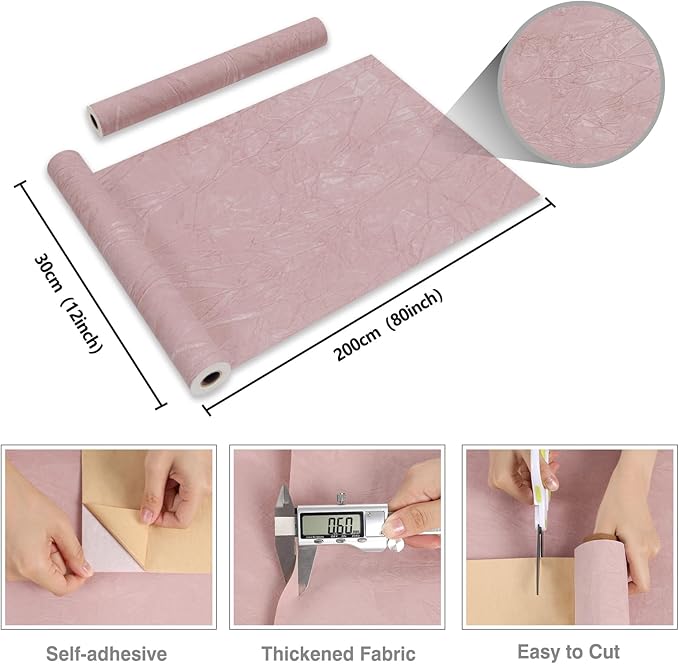 CRE8TIVE Self Adhesive Velvet Flocking Liner Blush Pink Crinkle Crushed Felt Drawer Liners for Girls Bedroom Dresser Jewelry Box 12"x80" Velvet Peel and Stick Wallpaper Fabric Felt Sheets for Crafts
