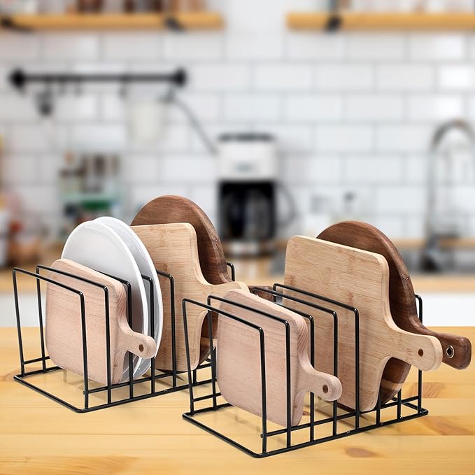 Chunful 2 Pack 7-Slot Cutting Board Rack Organizer Cookie Baking Sheet Rack Pan Organizer Pot Lid Holder Metal Tray Dividers for Kitchen Cabinet Storage Bakeware