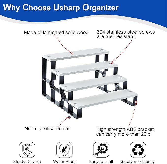 Perfume Stand for Men,4 Tier Cologne Organizer,Cologne Stands for Dresser Deco,Wooden Shelf Display Risers for Bathroom,Bedroom,Kitchen,Makeup,Figures,Cupcake,Dessert, (White,Width=14")