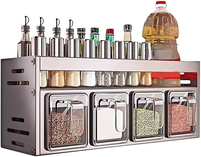 Spice shelf, 1 Equipped Kitchen Seasoning Shelf, No Drilling, Wall Hanging, Countertops, Cabinets, Multi-Functional Storage,kitchen