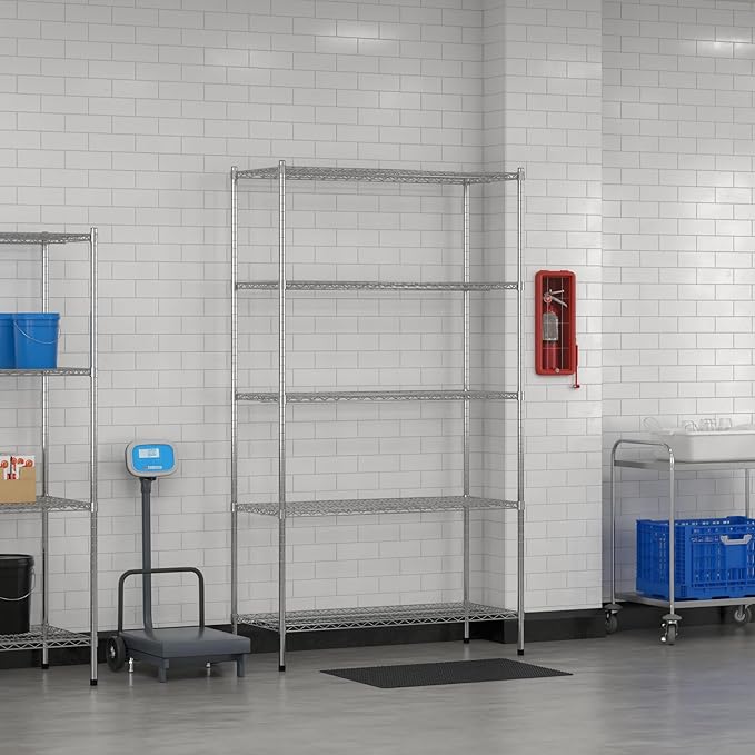 Commercial NSF Listed Chrome Stationary Wire Shelving Kit 21" x 48" x 86", with 5 Shelves Perfect for Warehouse, Walk-in Refrigerator, Freezer, Grocery Store, Restaurant, Dishroom