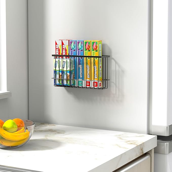 NiHome Magnetic Metal Basket Organizers, 2PCS Medium & Small, Versatile Storage for Kitchen & Office Holds Up to 14 lbs, Easy Attach to Refrigerator or Any Magnetic Surface(Black)