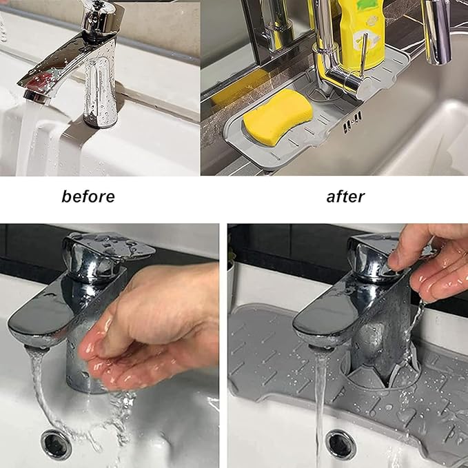 Kitchen Bathroom Silicon Sink Splash Drying Gray Faucet Absorbent Mat Washable Reusable Used Sink Accessories in Bars,Kitchens, Bathrooms and Farmhouses. (2PCS Brown)