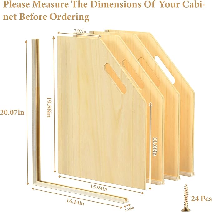 4 Pack Wood Tray Dividers for Cabinet, Cookie Sheet Organizer for Cabinets, No-Cut Kitchen Cabinet Dividers, Cookie Trays for Kitchen, Utility Rooms, Pantry Storage