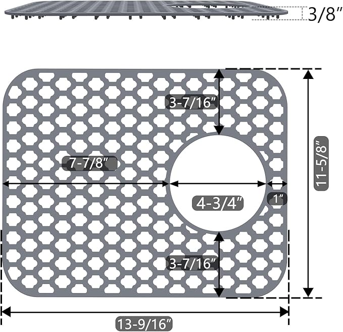 BEHOK 2 Pack Silicone Sink Protector for Kitchen Sink Bathroom, 13.58" x 11.6" Heat-resistant Sink Mat Non-Slip and Durable Silicone Protectors, Rear Drain, Gray