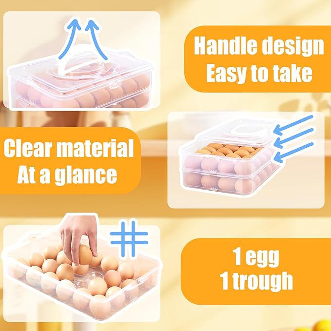 2-Layer Deviled Egg Carrier with Lid,Deviled Egg Trays with Handle,Stack Portable Stackable Trays,Clear Devil Egg Cotainer 48 eggs Holders, for Thanksgiving Day, Easter, Holiday,Parties and Kitchen