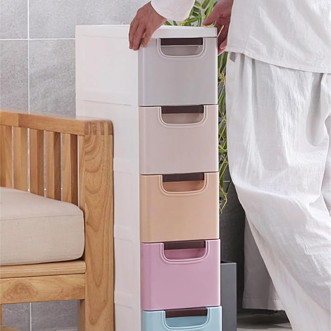 5 Drawers Stackable Storage Drawers Plastic Storage Drawers Collapsible Storage Bins Plastic Clothes Organizer Drawers Storage for Living Room,Bedroom,Office (Light Colors, 7.87" W)