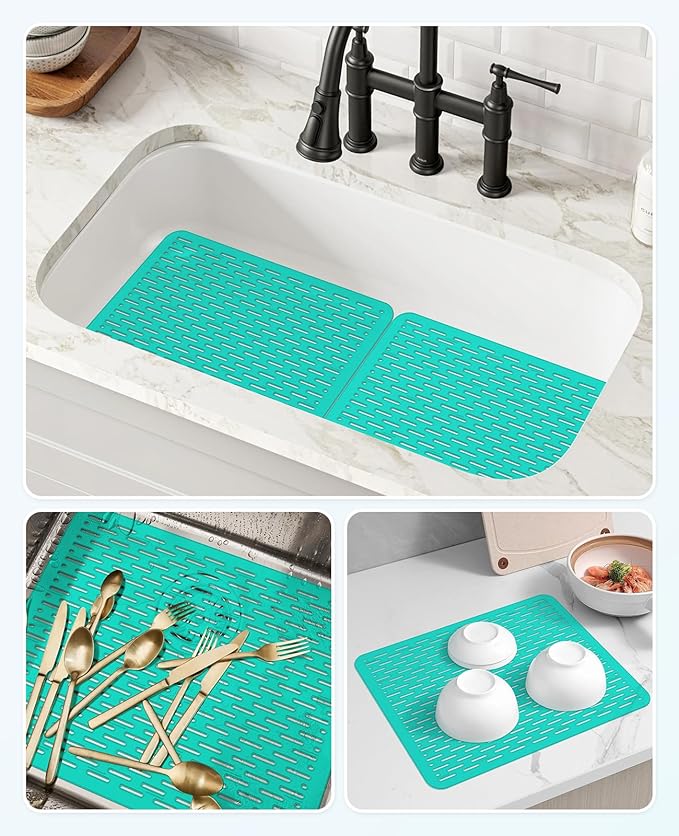 Bligli Mesh Sink Mat, 15.7 x 11.8inch Sink Prtector Mats for Kitchen Sinks, PVC Eco-Friendly Sink Protectors for Bottom of Sink, Fast Draining, Easy Cleaning, Clear Green