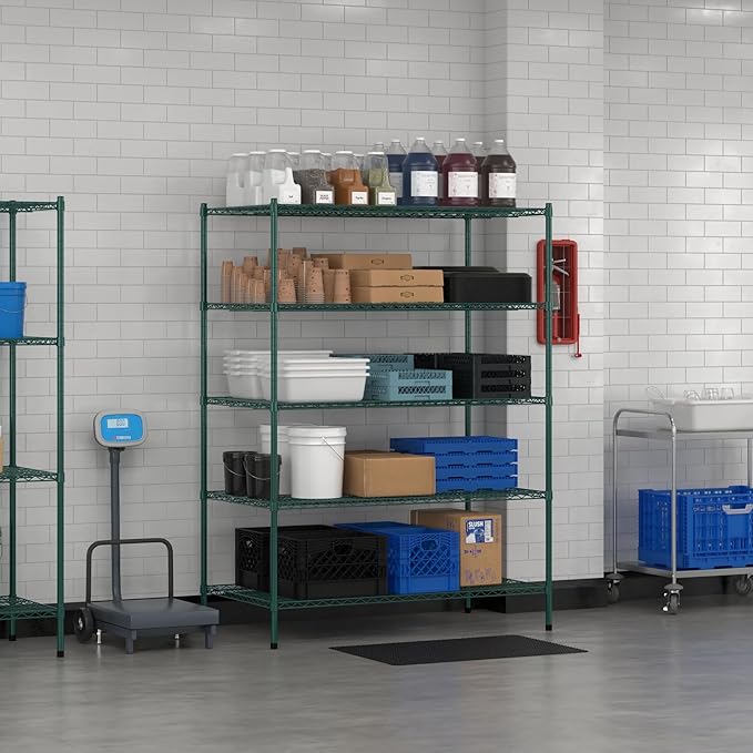 Commercial NSF Listed Green Epoxy Stationary Wire Shelving Kit 30" x 54" x 74", with 5 Shelves Perfect for Warehouse, Walk-in Refrigerator, Freezer, Grocery Store, Restaurant, Dishroom