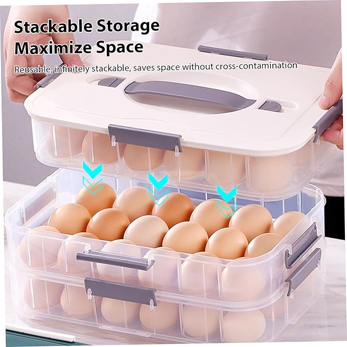 NIDONE Deviled Egg Carrier 2-Layer Plastic Clear Deviled Egg Tray with Lid & Handle & Buckle Thickened 36 Holder for Fridge, Travel, Party