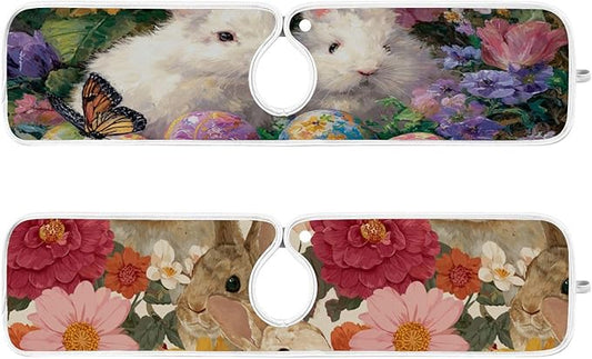 2 PCS Kitchen Sink Splash Guard 23.6 Inch Faucet Mat for Kitchen Sink Bathroom Sink Faucet Absorbing Drip Drain Mat Pad Microfiber Soft Washable Easter Bunny Eggs Flowers Butterfly