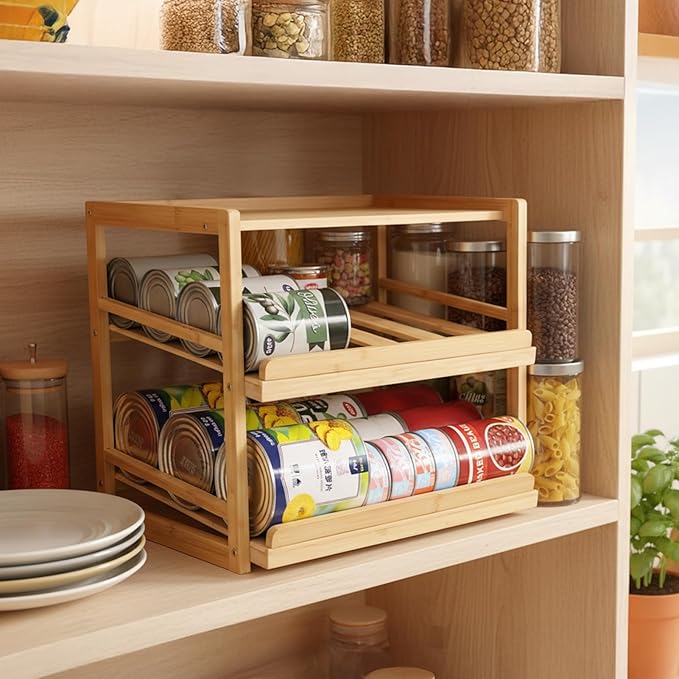 Can Organizer for Pantry, 3 Tiers Pantry Can Organizer Hold up to 72 3oz Cat Can, Rolling Can Storage Soda Dispenser Can Holders for Cabinet