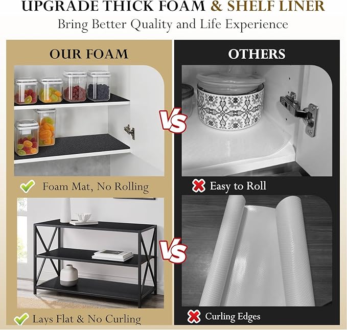 Tool Box Liner Foam Shelf Liner,Toolbox Drawer Liner Foam Mat Thickened Durable Non Slip Pad for Protecting Tools,Kitchen Cabinets,Garage, Work Surfaces,Shelves, 16" W x 193" L, Black