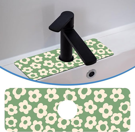 Faucet Mat Splash Guard Groovy Flower Silhouette, Soft Diatom Mud Material, Strong Water Absorption, Non-slip,Easy to Clean for Bathroom, Kitchen 15"X5.5"