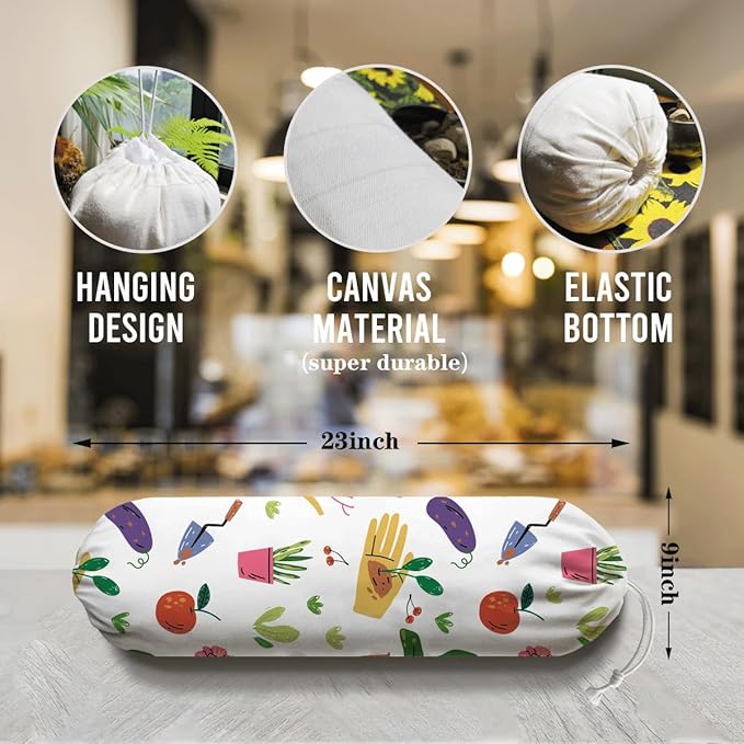 Plants Plastic Bag Holder, Reusable Washable Shopping Bags Storage Carrier, Grass Fabric Garbage Trash Bag Dispenser for Home Kitchen Pantry Cabinet, Wall Mount, Housewarming Gifts for Women
