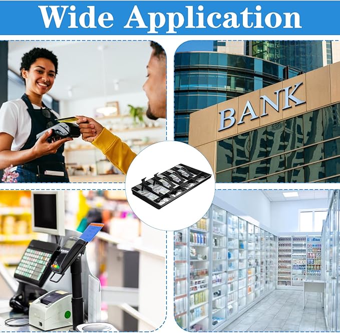 2 Pcs Cash Register Drawer Insert Tray Organizer with 5 Bill/4 Coin Compartments for Money Storage, Black