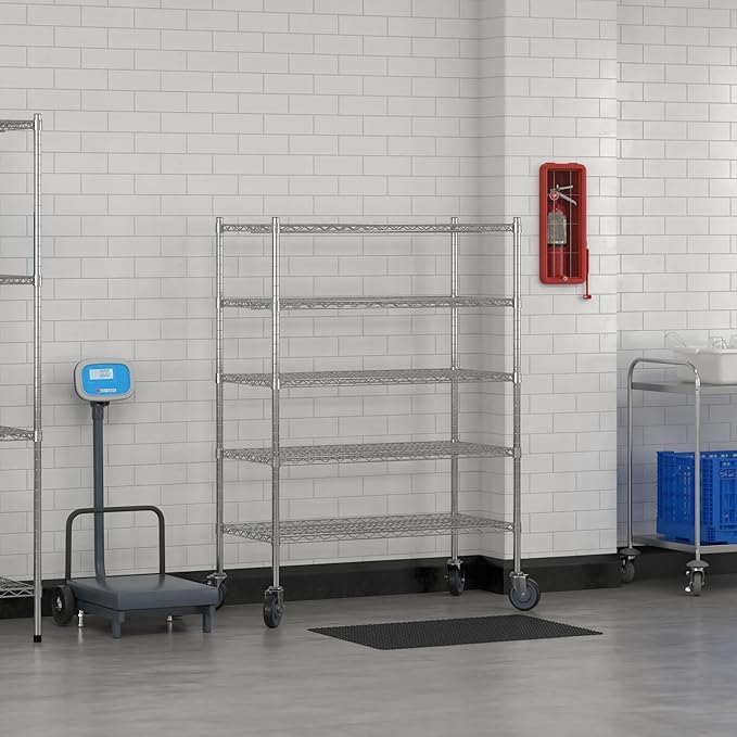 Commercial NSF Listed Chrome Mobile Wire Shelving Kit 21" x 42" x 60", with 5 Shelves Perfect for Warehouse, Walk-in Refrigerator, Freezer, Grocery Store, Restaurant, Dishroom