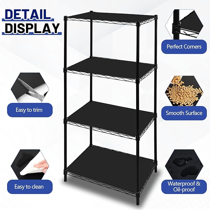 Sliner 8 Pack 18 x 48 Inch Wire Shelf Liner Black Plastic Waterproof Liners for Organizing Metal Rack Shelves, Kitchen Cabinets, Cupboard, Pantry