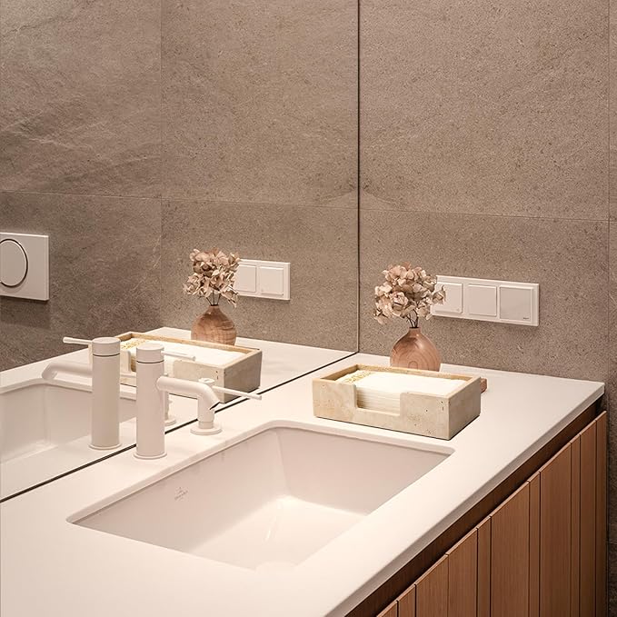 Guest Towel Holder Natural Travertine Bathroom Napkin Holder Luxe Stone Napkin Holder for Bathroom,Stylish Guest Towel Holder Tray for Bathroom Vanity Toilet Dining Table, Beige