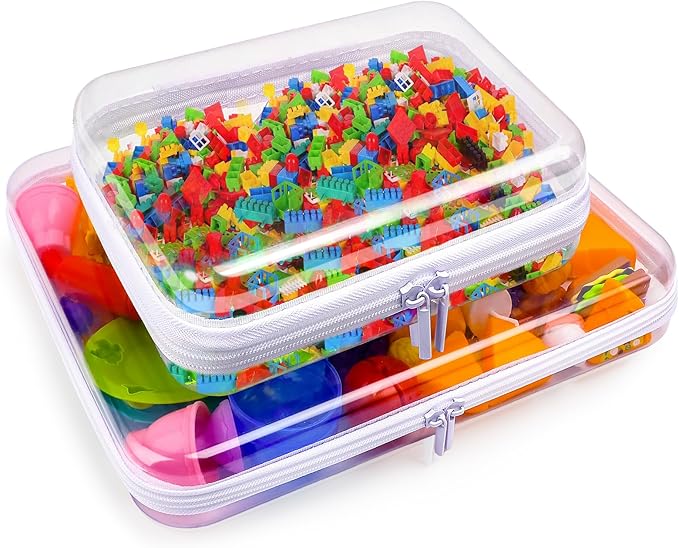 AOBOPLE Clear Hard Shell Zipper Case,2PCS M+L(9.8"x7.87"+8.66"x6.1") Large Toy Storage Bags,Plastic Transparent Hard Zipper Case Travel Waterproof Organizer Bags for Puzzles,Board Game,Cosmetics