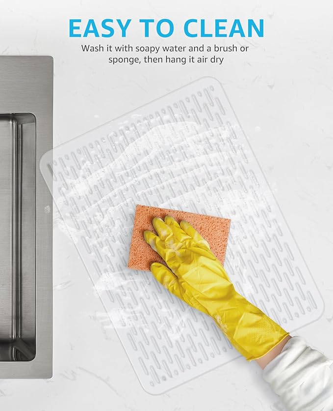 Bligli Mesh Sink Mat, 15.7 x 11.8inch Sink Prtector Mats for Kitchen Sinks, PVC Eco-Friendly Sink Protectors for Bottom of Sink, Fast Draining, Easy Cleaning, Clear
