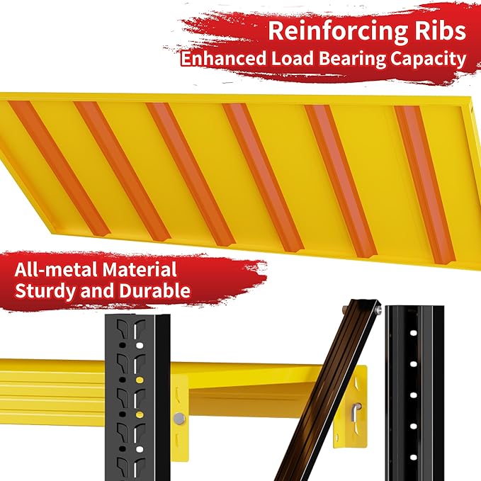 59" W Garage Shelving 3000LBS Garage Storage Shelves 4-Tier Metal Adjustable Shelf Unit Storage Rack for Basement Supermarket Warehouse 59" W x 24" D x 78" H Yellow