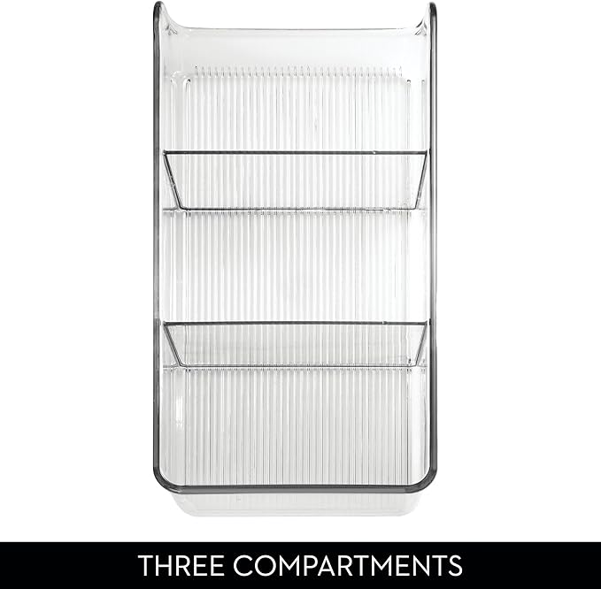 iDesign Stackable 3-Section Divided Storage Bin for Pantry, Fridge, or Cabinet - Set of 2 - Clear