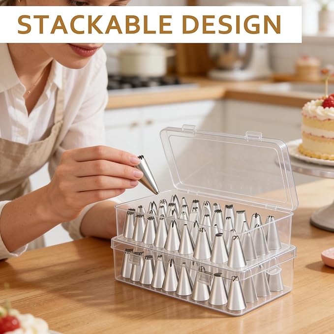 4 Pcs Piping Tips Storage Box with Fixed Pins 42 Pegs Piping Tip Organizer Baking Cake Decoration Tool Set Clear Plastic Cake Decorating Storage Box Container Baking Supplies Organizer