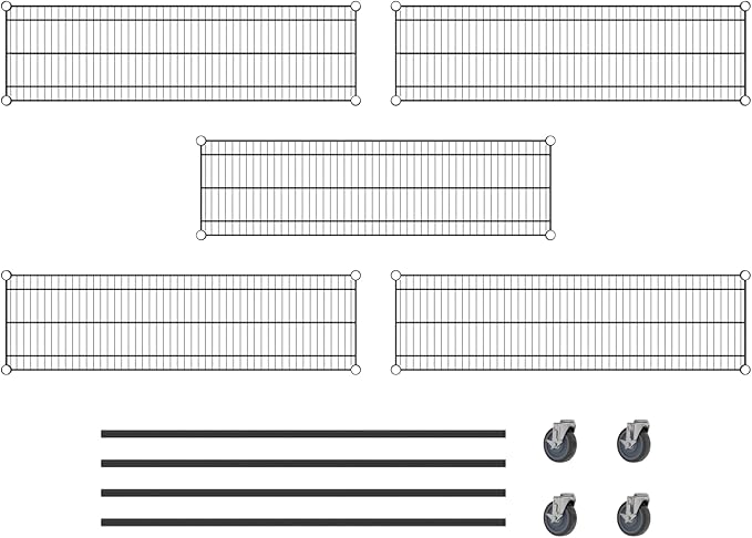 Commercial NSF Listed Black Epoxy Mobile Wire Shelving Kit 14" x 48" x 60", with 5 Shelves Perfect for Warehouse, Walk-in Refrigerator, Freezer, Grocery Store, Restaurant, Dishroom