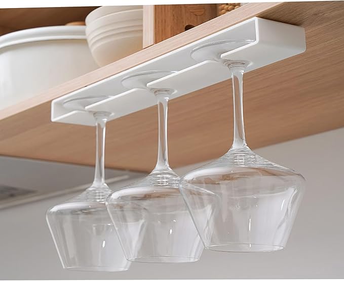Wine Glass Holder,Under Shelf Cabinet Wine Glass Rack, Plastic Stemware Rack,Glassware Drying Storage Hanger for Kitchen,Bar and Restaurant (white Style A-4pc)