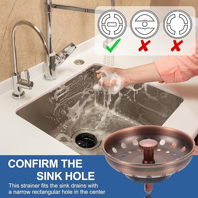 uxcell 3 Pcs Kitchen Sink Drain Strainer Brown, Stainless Steel Kitchen Sink Strainer and Stopper, Anti-Clogging Basket with Handle, for Most Kitchen Sink Strainer Replacement