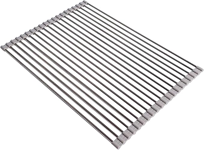 Ahyuan Roll up Dish Drying Rack Over The Sink Kitchen Roll up Sink Drying Rack Portable Dish Drainer Foldable Dish Drying Rack (Warm Gray, 20.5''X14'')