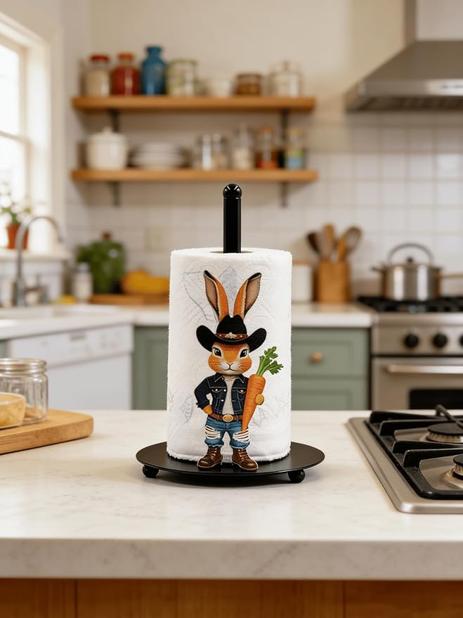 Bunny Paper Towel Holder Countertop, Freestanding Paper Roll Holder,Easy One-Hand Tear Kitchen Paper Towel Stand with Weighted Base,Cute Animal Home Decor for Kitchen and Bathroom Countertop(1 Pack)