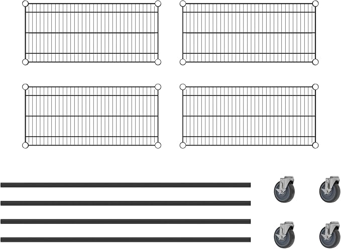 Commercial NSF Listed Black Epoxy Mobile Wire Shelving Kit 14" x 30" x 60", with 4 Shelves Perfect for Warehouse, Walk-in Refrigerator, Freezer, Grocery Store, Restaurant, Dishroom