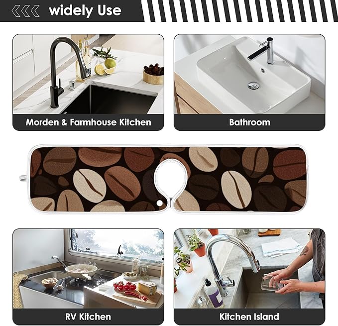 2 PCS Kitchen Sink Splash Guard 30 Inch Faucet Mat for Kitchen Sink Bathroom Sink Faucet Absorbing Drip Drain Mat Pad Microfiber Soft Washable Brown Coffee Beans