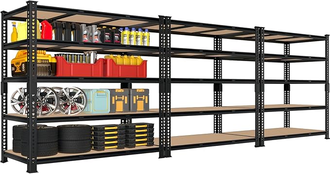 Heavy Duty Metal Storage Shelves - 48" W x 24" D x 72" H 5 Tier Adjustable Garage Shelving Unit, Industrial Utility Rack Shelf for Warehouse, Pantry, Kitchen, Black, 3 PCS
