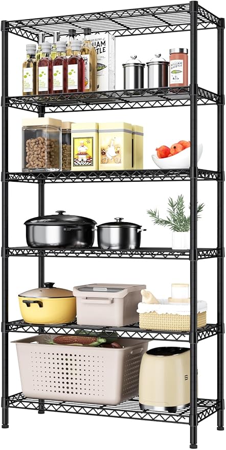 6 Tier Adjustable Storage Shelves,Heavy Duty Metal Utility Shelf 1500LBS Capacity Wire Shelving Unit Organizer Rack for Home Kitchen Pantry Room 14" D x 36" W x 72" H Black