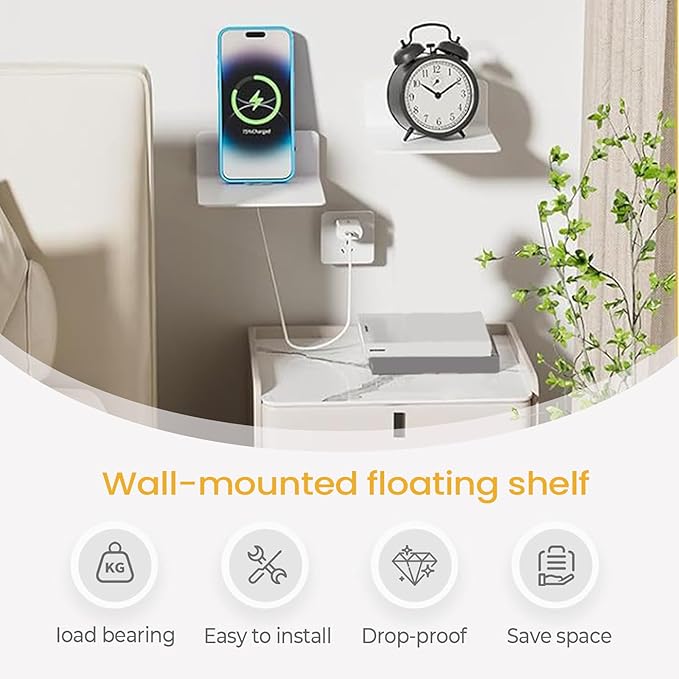 Speaker Shelf Wall Mount – Functional, 2 Pieces Small, Floating Adhesive Home Shelves, Bedroom Living Room Bathroom Kitchen | Bedroom Living Room Bathroom Kitchen Nursery Monitor Speaker