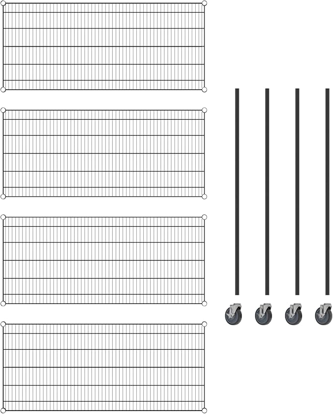Commercial NSF Listed Black Epoxy Mobile Wire Shelving Kit 24" x 54" x 60", with 4 Shelves Perfect for Warehouse, Walk-in Refrigerator, Freezer, Grocery Store, Restaurant, Dishroom
