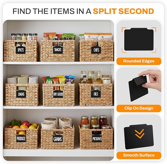 Pcs Basket Labels Clip on for Pantry Organization and Storage bin Labels with 2 Markers and 2 Wipe Cloths Reusable Chalk Basket Labels - Black Bin Labels Clip on Chalkboard Basket Tags (26)