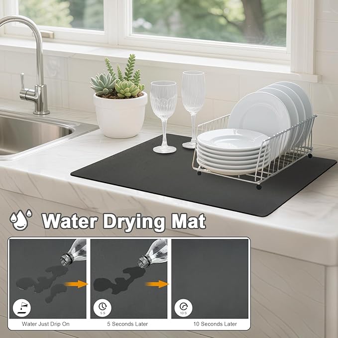 Dish Drying Mat & Coffee Mat for Kitchen Counter, Absorbent Microfiber Waterproof Mat with Non-Slip Backing, Multi-Size Multi-Color Options, Sink and Coffee Bar Accessories