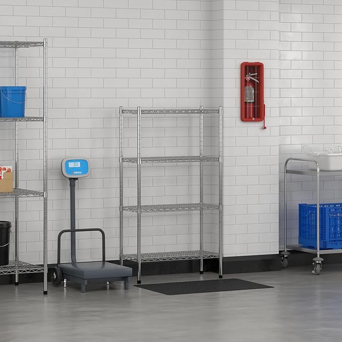 Commercial NSF Listed Chrome Stationary Wire Shelving Kit 14" x 30" x 54", with 4 Shelves Perfect for Warehouse, Walk-in Refrigerator, Freezer, Grocery Store, Restaurant, Dishroom