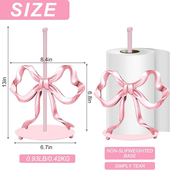 JarThenaAMCS Valentine's Day Trendy Bow Paper Towel Holder Cute Pink Bow Knot Kitchen Decor Accessories Large Metal Towel Holder Stand for Coquette Home Party Bathroom Countertop