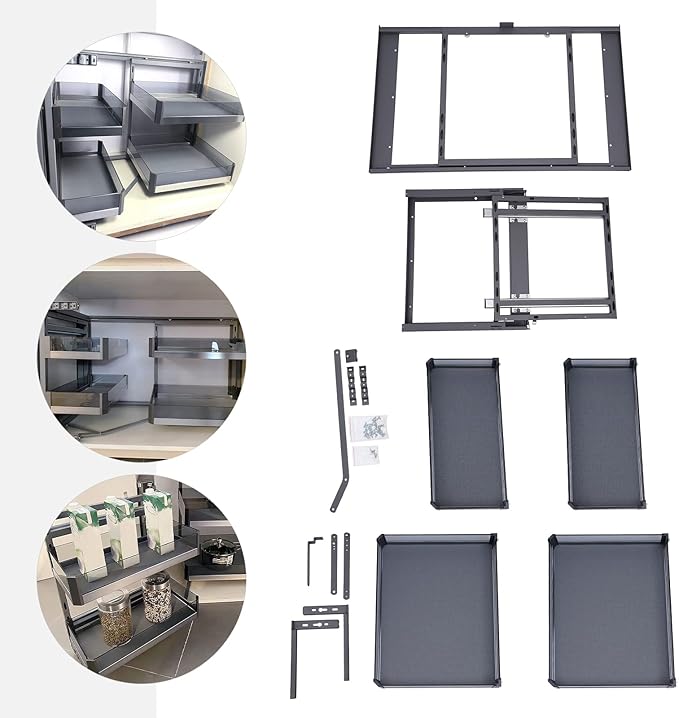 Corner Cabinet Organizer, 14In Blind Corner Cabinet Pull Out Organizer with 2 Tiers Swing Tray and 4 Height Adjustable Baskets, Magic Pull Out Left or Right Handed Open Organizer for Kitchen