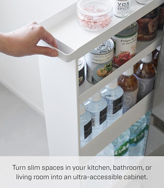 YAMAZAKI Home Tower Slim 4-Tier Rolling Storage Cart – Mobile Organizer for Kitchen Or Bathroom, 31.7" - Steel -