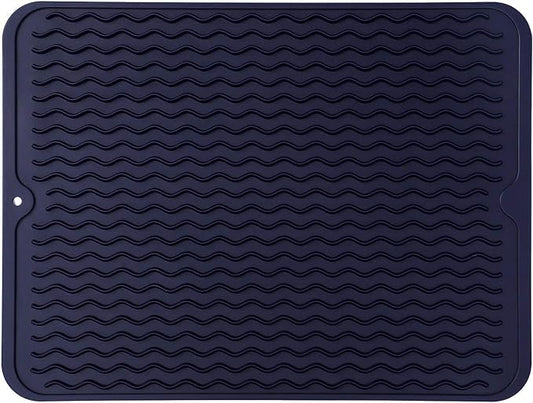 Silicone Dish Drying Mat for Multiple Usage,Easy clean,Eco-friendly,Heat-resistant Silicone Mat for Kitchen Counter or Sink,Refrigerator or drawer liner Navy Blue L 16 inches x 12 inches